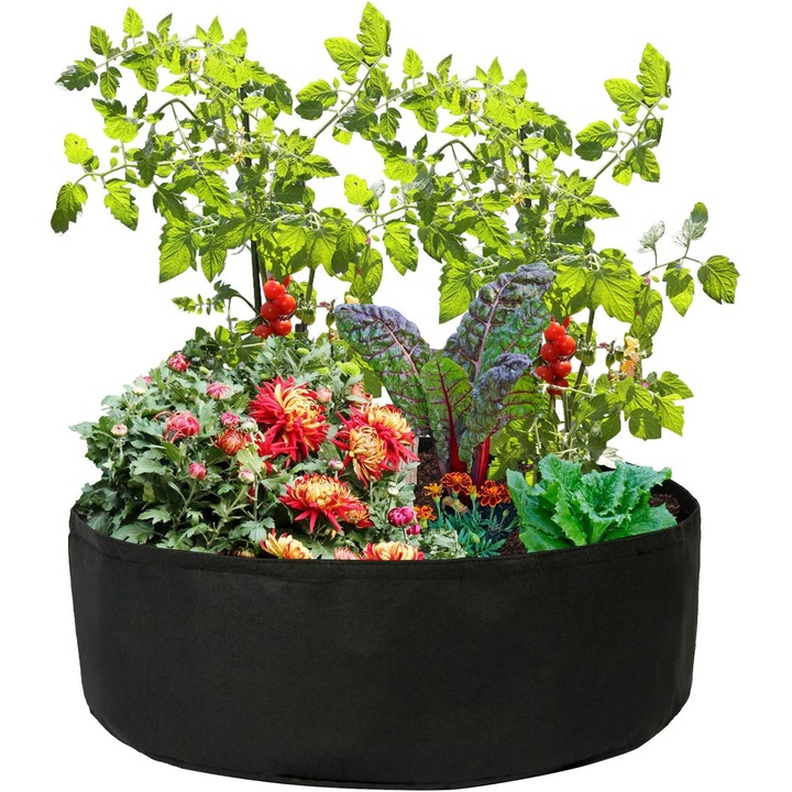 Jardiniera din material textil pentru plante, suport plante, practica si ecologica, perfecta pentru ierburi, legume si flori, usor de utilizat, economiseste spatiu si retine umiditatea, 90 cm x 30 cm, capacitate 190 L - PLANTIE