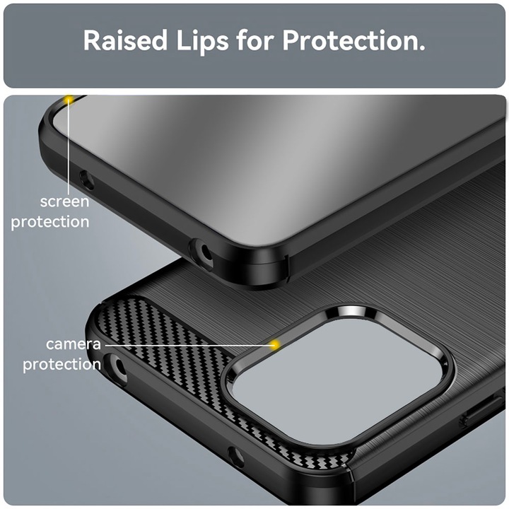Силиконов TPU калъф, съвместим със Samsung Galaxy A03 Core, Fiber Carbon, Perfect Slim Fit, Optim Solution, Ultra Protection Technology, черен