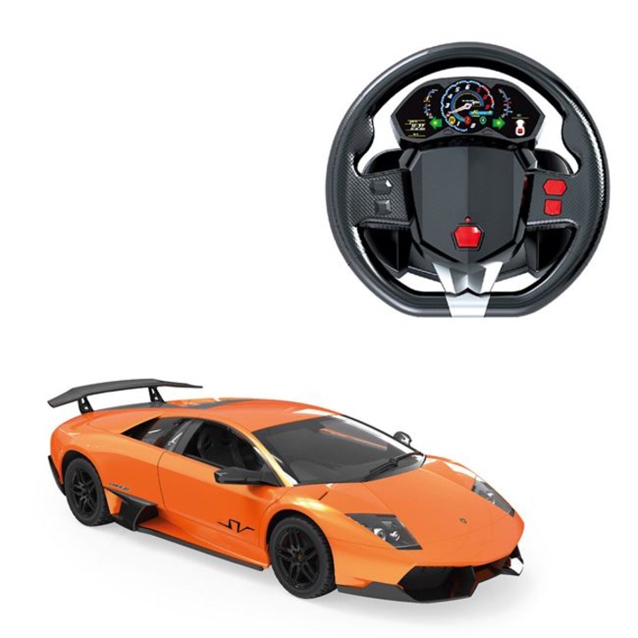 Vehicul cu Telecomanda Lamborgini Murcielago SV Portocaliu cu Lumina & Volan 1:24