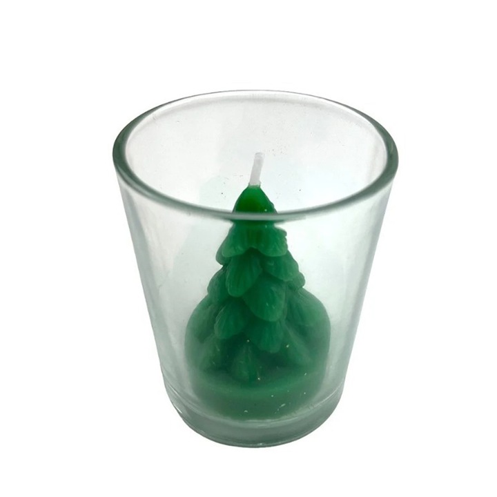 Lumanare de craciun din sticla in forma de brad 6.5cm x 5.7cm