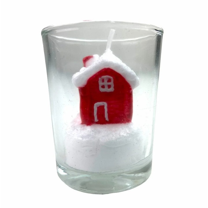 Lumanare de Craciun din sticla in forma de casa 6, 5cmx5, 7cm