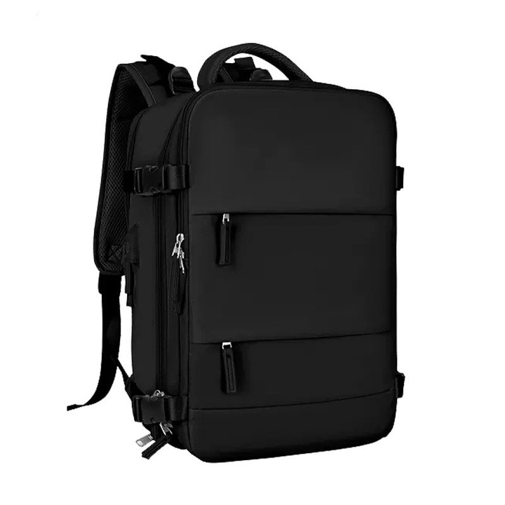 Rucsac Calatorie pentru Laptop, Business, pentru Avion, port de incarcare USB, pana la 35 L, Impermeabil, 42x30x20 cm, Negru, OBRALIX®
