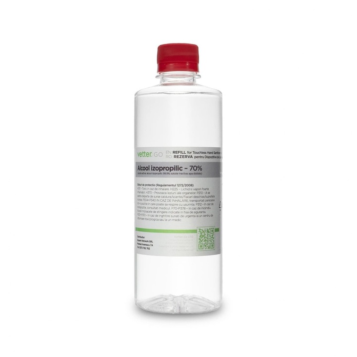 Alcool izopropilic, 70%, 500 ml, dezinfectant de maini fara atingere cu sterilizare prin inductie
