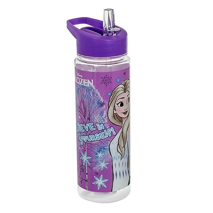 Бутилка за вода със сламка за деца ClickDeal®, модел Frozen, лилаво, 650 мл