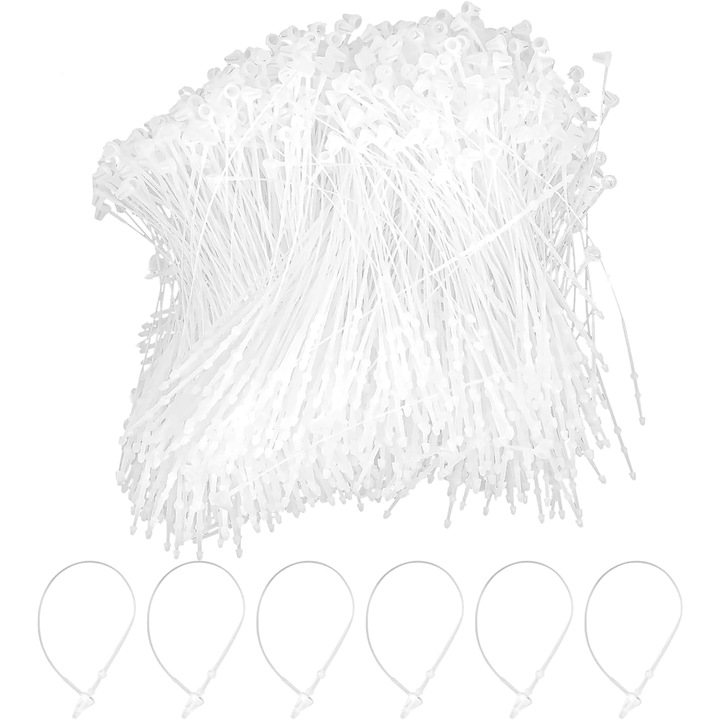 Set de agatatori pentru etichete din plastic, NUODWELL, 2000 de bucati, material plastic, 18cm, puternic si durabil, poate fi conectat manual, usor de operat, poate fi folosit pentru imbracaminte si mestesuguri, alb