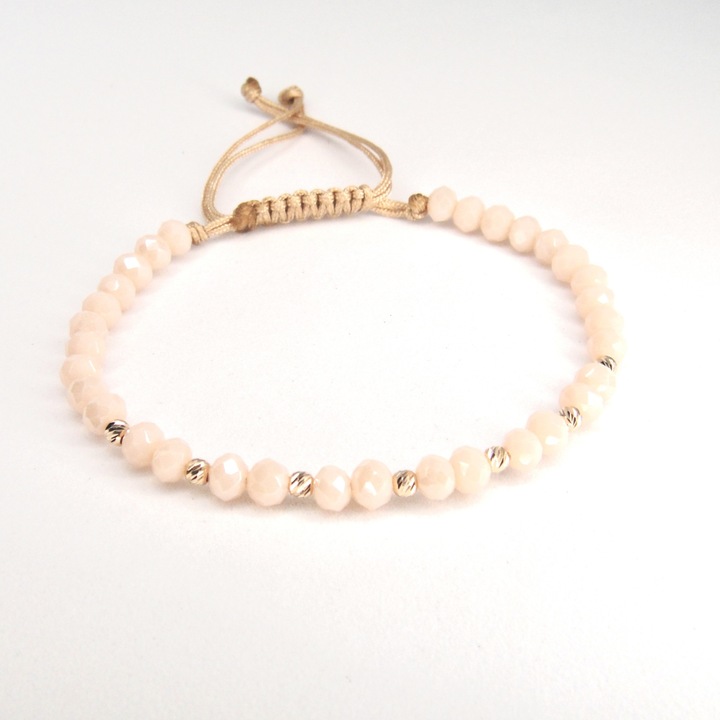 Bratara cristale crem si 7 bile aur 14k