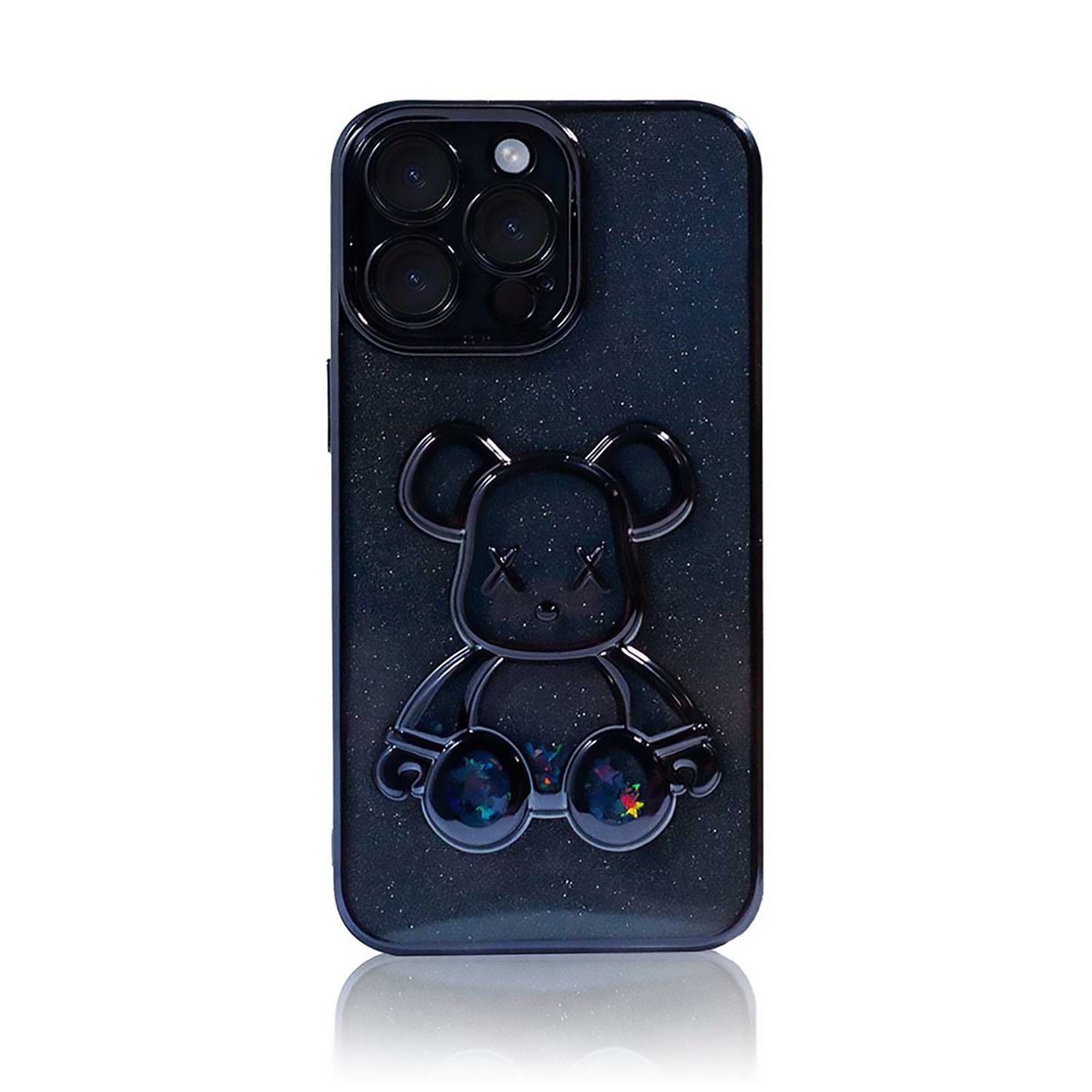 Husa de protectie compatibila Apple iPhone 15 Pro Max, Urs 3D, TPU, protectie camera, Negru