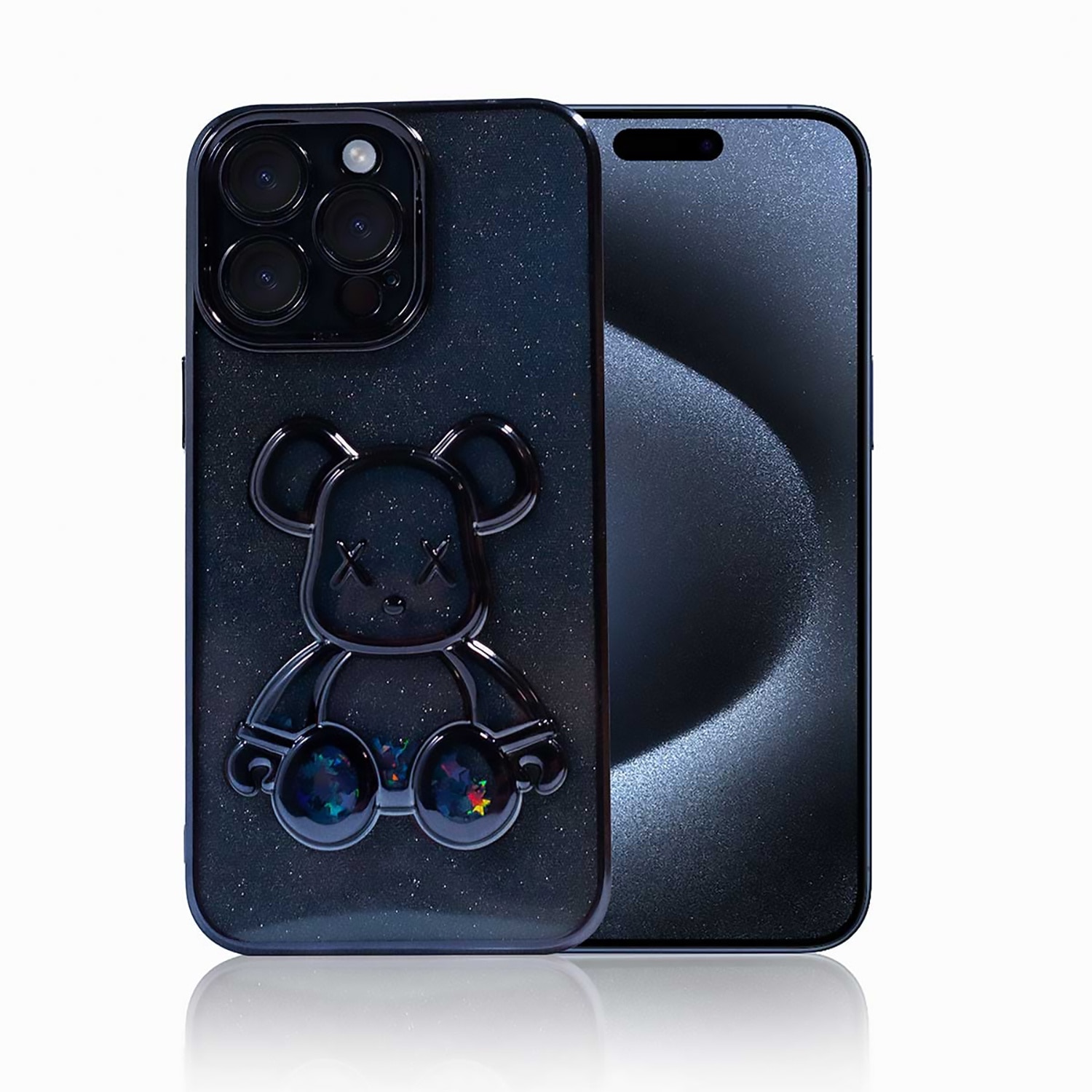 Husa de protectie compatibila Apple iPhone 15 Pro Max, Urs 3D, TPU, protectie camera, Negru