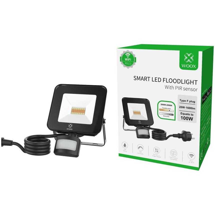 Смарт LED прожектор Woox R5113, Wi-Fi, PIR сензор, 20W, 1600 lm