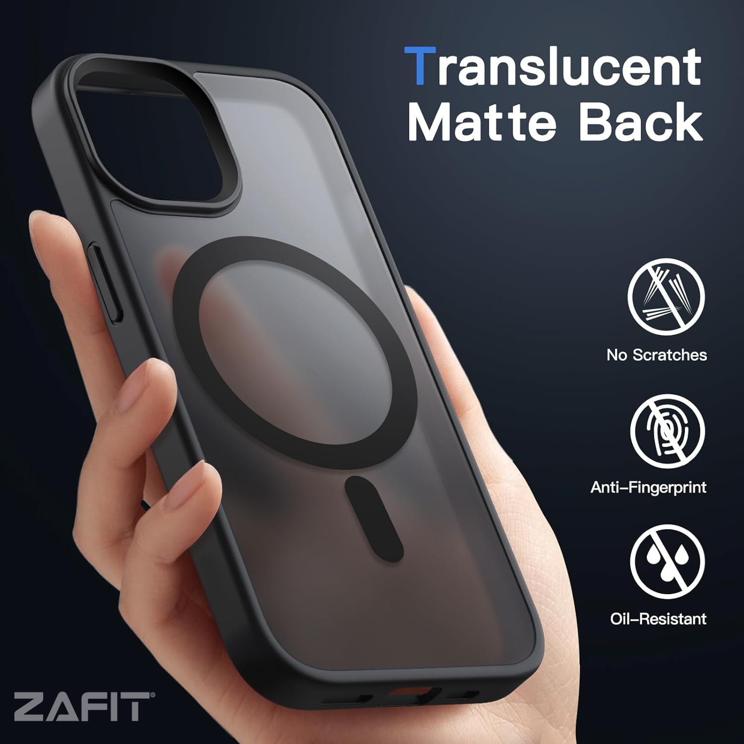 Husa pentru iPhone 15 Pro ZAFIT®, cu incarcare Magsafe, Silicon, Negru transparent