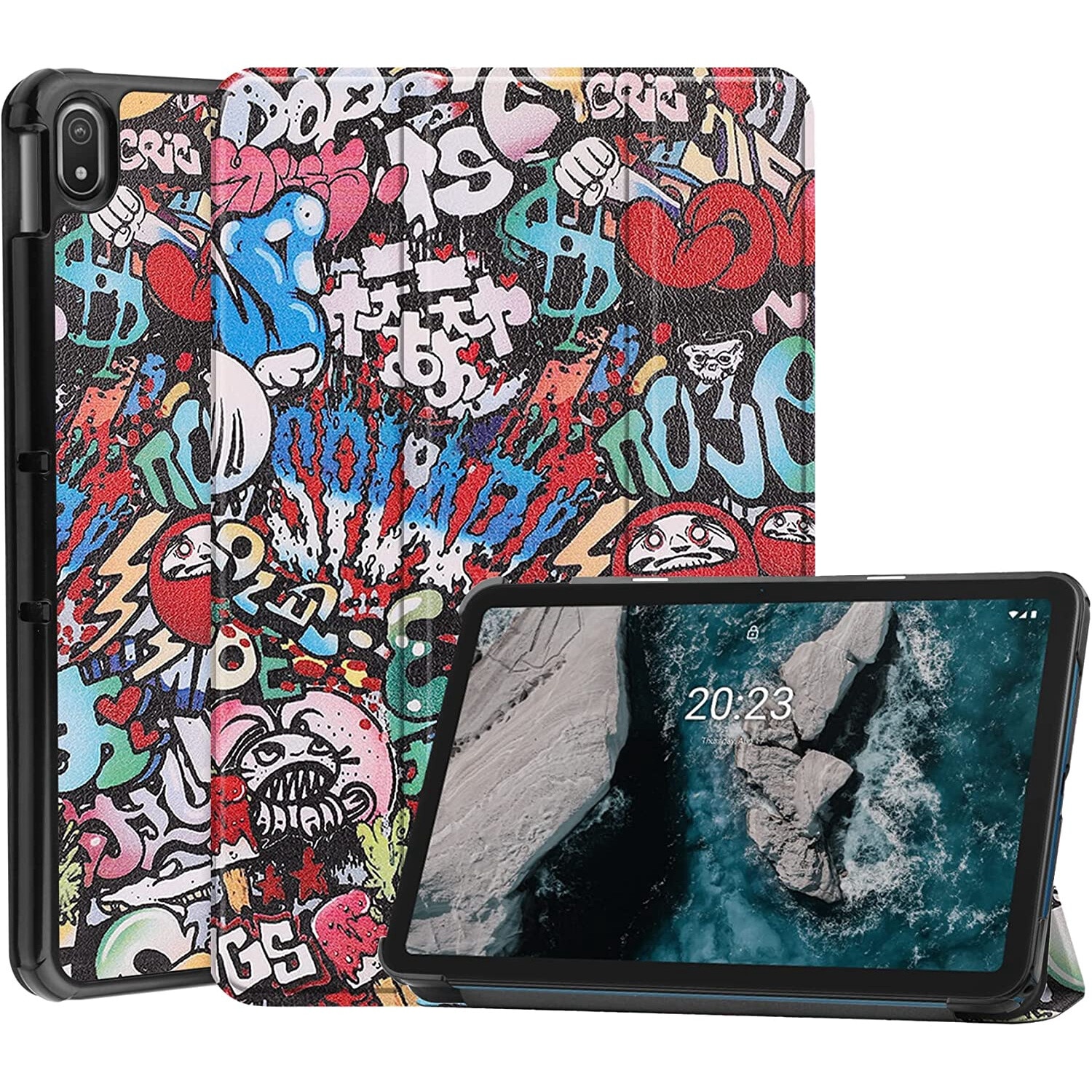 Husa Slim Sigloo, Smart Cover, Trifold, pentru tableta Nokia T21 2022, 10.4inch, model Graffity