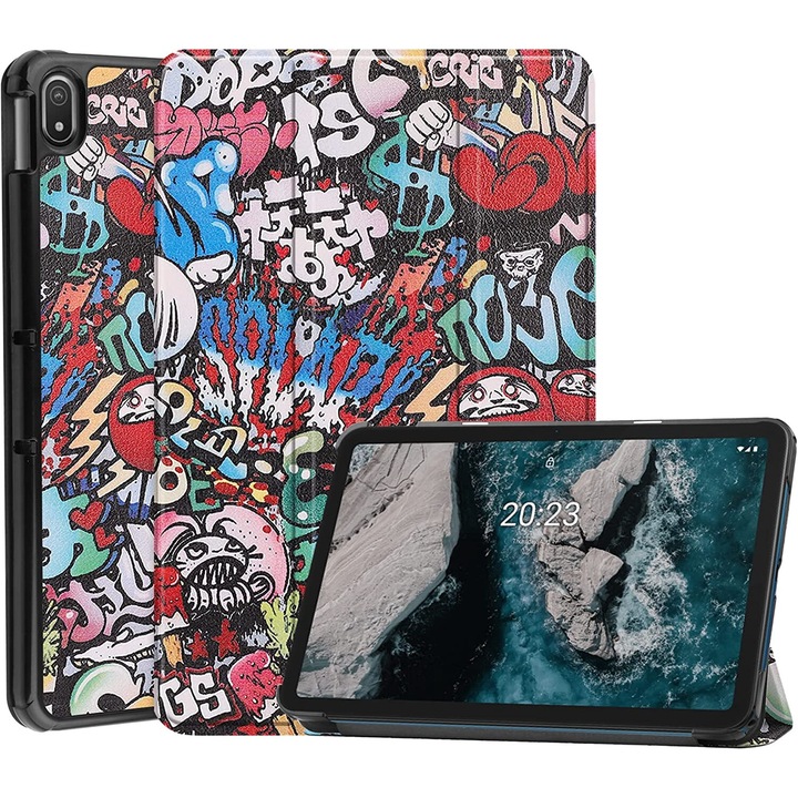 Husa Slim Sigloo, Smart Cover, Trifold, pentru tableta Samsung Galaxy Tab S6 Lite/P610 2022, 10.4inch, model Graffity
