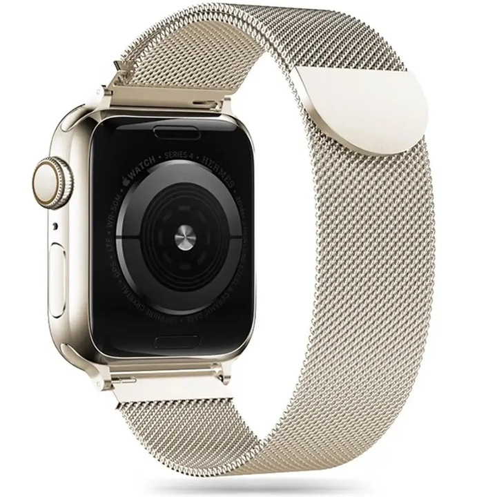 Curea otel inoxidabil Tech-Protect Milaneseband compatibila cu Apple Watch 4/5/6/7/8/9/SE 38/40/41mm Starlight