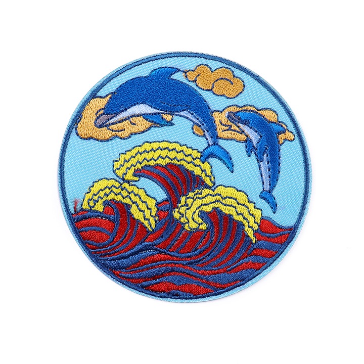 Petic textil brodat Delfini, Island of the Blue Dolphins 8 cm