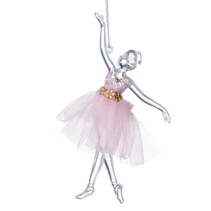 Ornament Brad de Craciun Shopiens®, Balerina Transparenta Roz cu Tul, 15 cm