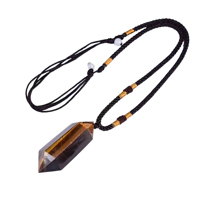 Colier Mani reglabil, Ezera, cu varf dublu de Ochi de Tigru, 4.5 cm