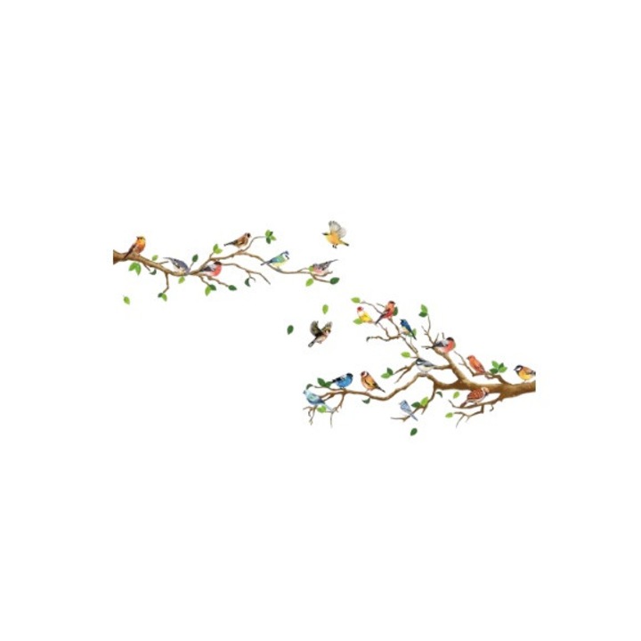 Dekoratív matrica matrica nappali és hálószoba falaira, ágak kis madarakkal, Prigori, Öntapadó, 140 x 50 cm, ORIGINAL DEALS