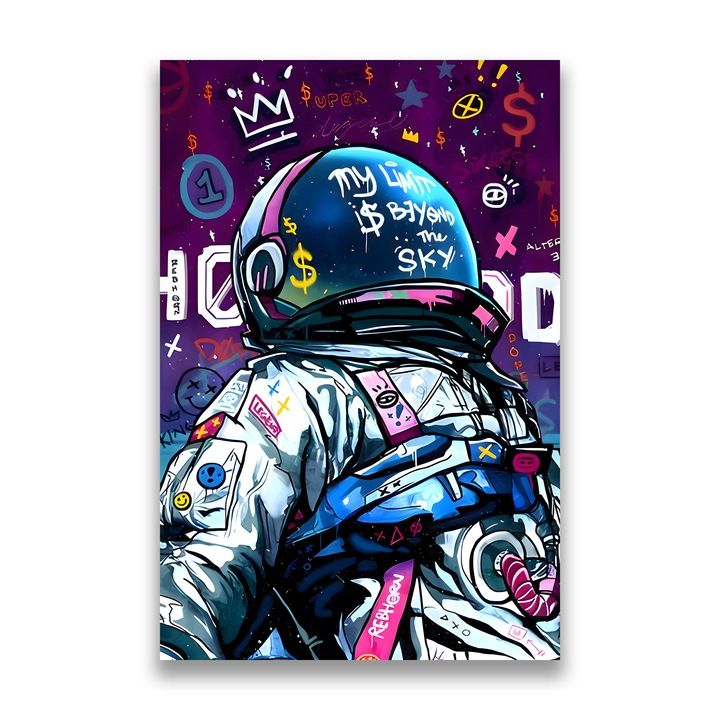 Първокласна картина на платно, LuxCanva® A1119, Астронавт, 40 X 60 CM, 100% памучно платно 400 g/m2, Дървено шаси, Космонавт, Космос, Мотивираща, Живи цветове