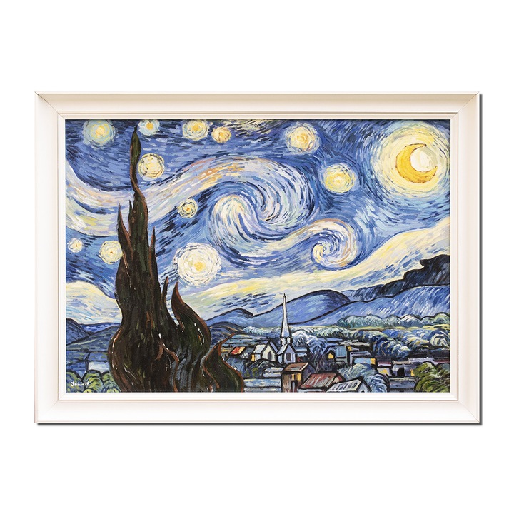 Tablou celebru inramat pictat manual, Noapte instelata, 80x60cm ulei pe panza reproducere Vincent van Gogh