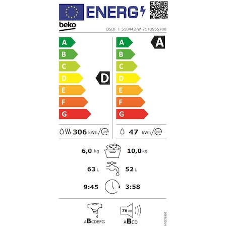 BEKO B5DFT510442W Masina de spalat rufe cu uscator BEKO B5DFT510442W, 10 kg spalare, 6 kg uscare, Clasa A, 1400 RPM, Motor ProSmart Inverter, HomeWhiz, SteamCure, Xpress/ Super Xpress, AddXtra, Recycled Tub, Alb