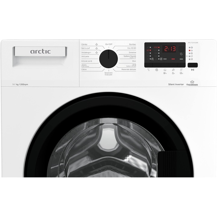 Masina de spalat rufe Slim Arctic APL71221XLWB, 7 kg, Clasa A, 1200 RPM, ExtraSteam, Silent Inverter Motor, Add-In, Display LED, Alb
