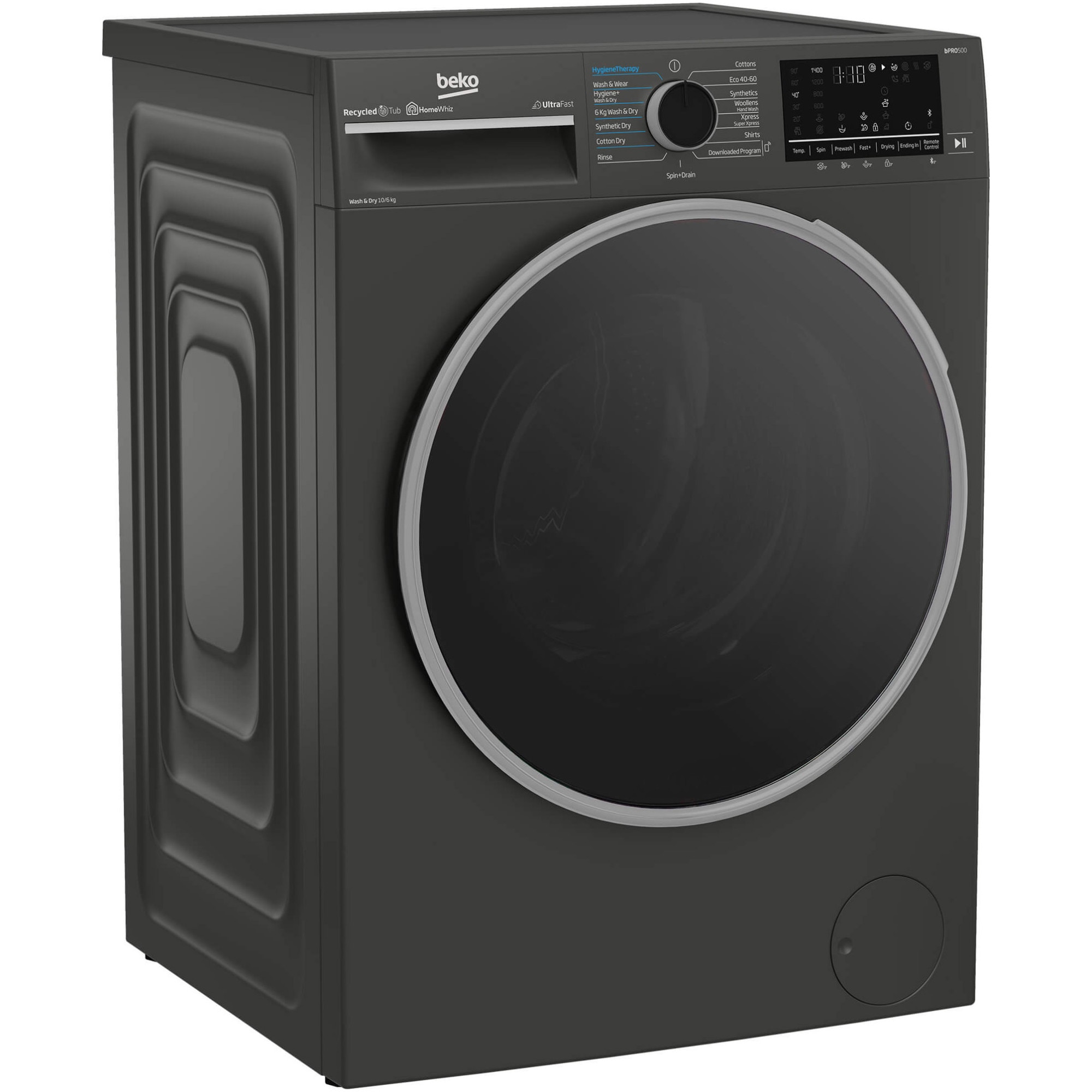 Masina de spalat rufe cu uscator BEKO B5DFT510442M, 10 kg spalare, 6 kg uscare, Clasa A, 1400 RPM, Motor ProSmart Inverter, HomeWhiz, SteamCure, UltraFast, AddXtra, Gri