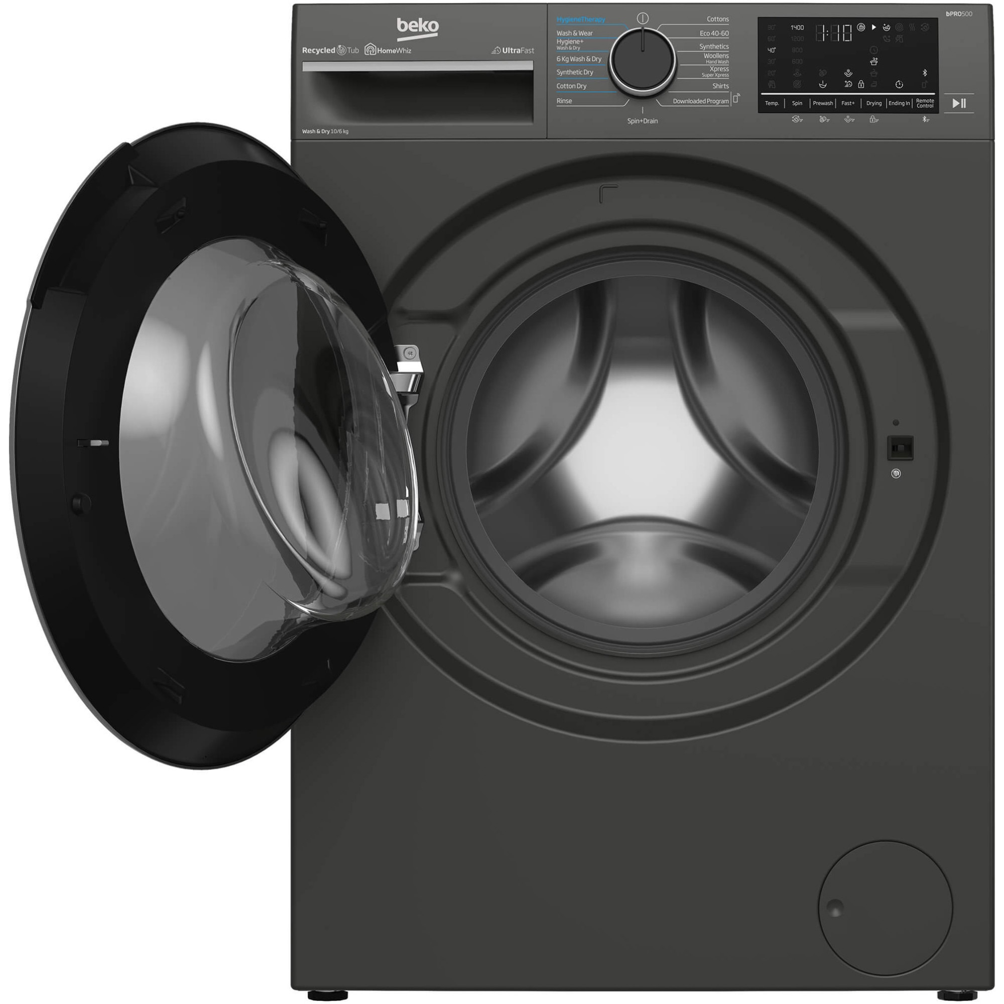 Masina de spalat rufe cu uscator BEKO B5DFT510442M, 10 kg spalare, 6 kg uscare, Clasa A, 1400 RPM, Motor ProSmart Inverter, HomeWhiz, SteamCure, UltraFast, AddXtra, Gri