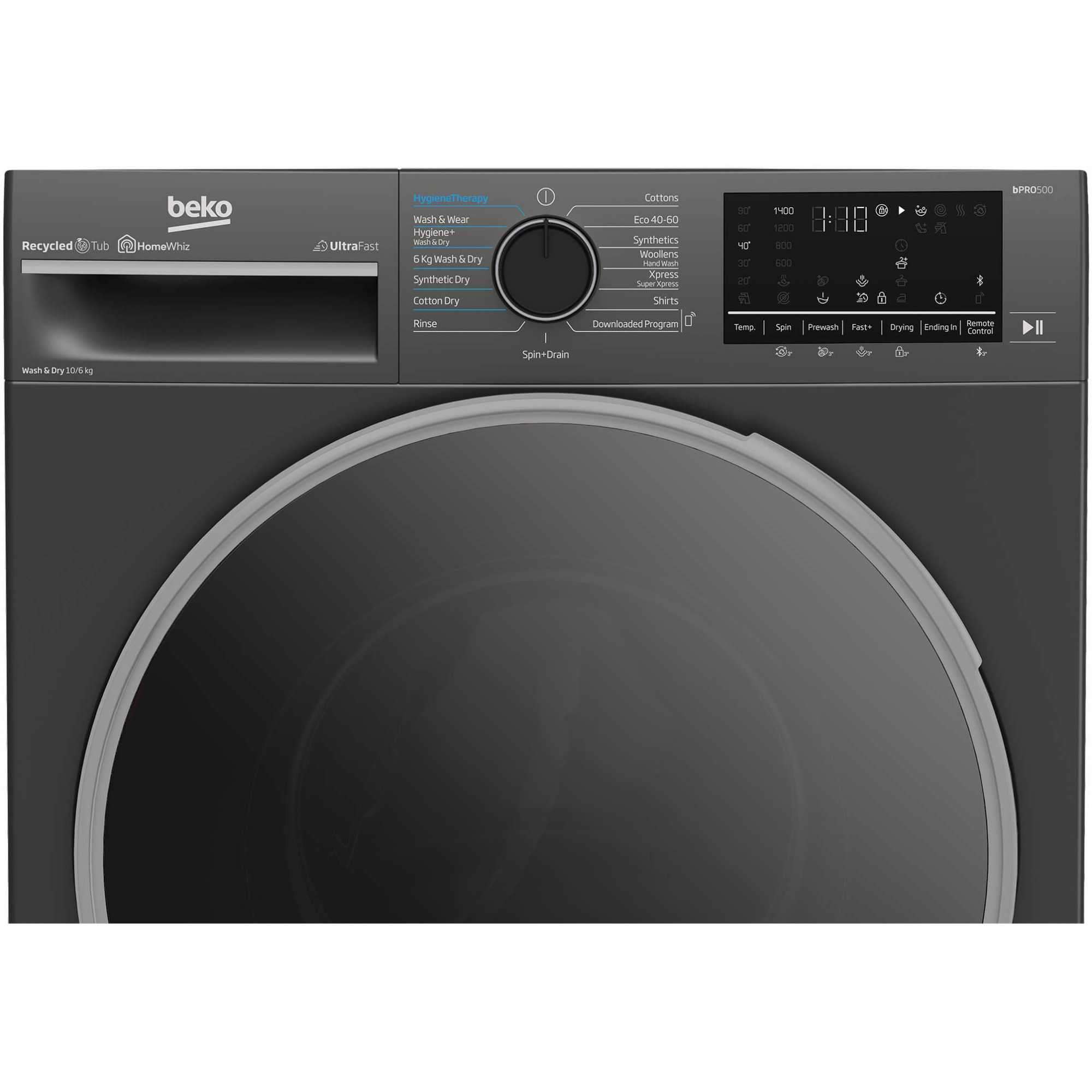 Masina de spalat rufe cu uscator BEKO B5DFT510442M, 10 kg spalare, 6 kg uscare, Clasa A, 1400 RPM, Motor ProSmart Inverter, HomeWhiz, SteamCure, UltraFast, AddXtra, Gri