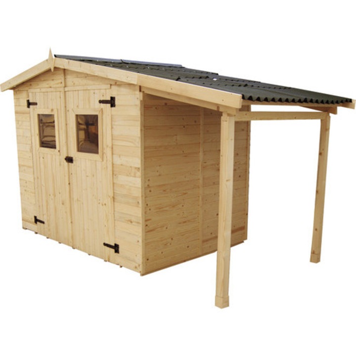 Casuta De Gradina Habrita Cu Podea Si Adapost Lateral Lemn Masiv Rasinoase 370x187 Cm Natur