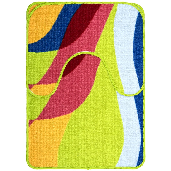 Covor, e-floor, De Baie, Set 2 Bucati, Antiderapante, 50x70 cm Si 40x50 cm, Abstractie Colorata, 100% Poliamid, Oeko-Tex, Dreptunghiulare, Multicolor, Durabil, Finisaj De Calitate, Se Va Potrivi Tuturor, Design Modern