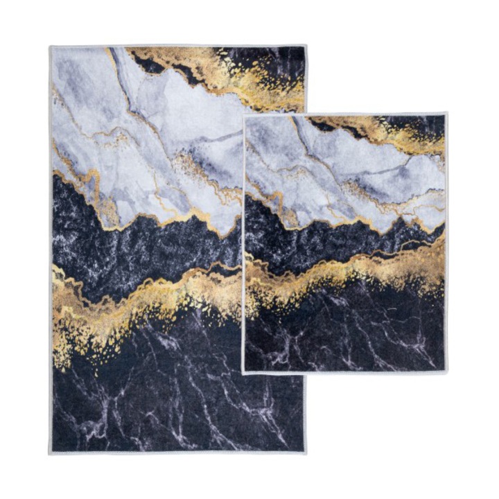 Covor, e-floor, De Baie, Set, 2 Bucati, Antiderapante, Dimensiune 50x40 cm Si 50x80 cm, Model Marmura, 100% Poliester, Dreptunghiular, Usor De Curatat, Certificat Reach, Durabil, Finisaj De Calitate, Se Va Potrivi Tuturor, Design Modern