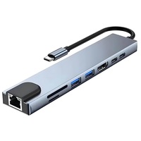 Adaptor HUB 8 in 1, Bolongking, Mufa de Intrare 3.0 si Type-C, 3 Porturi USB 2.0, 1 Port USB 3.0, 1 Port Jack audio, 1 port USB-C, Card TF/SD, PD 87W pentru tableta, laptop, MacBook Air/Pro, Chromebook, Argintiu