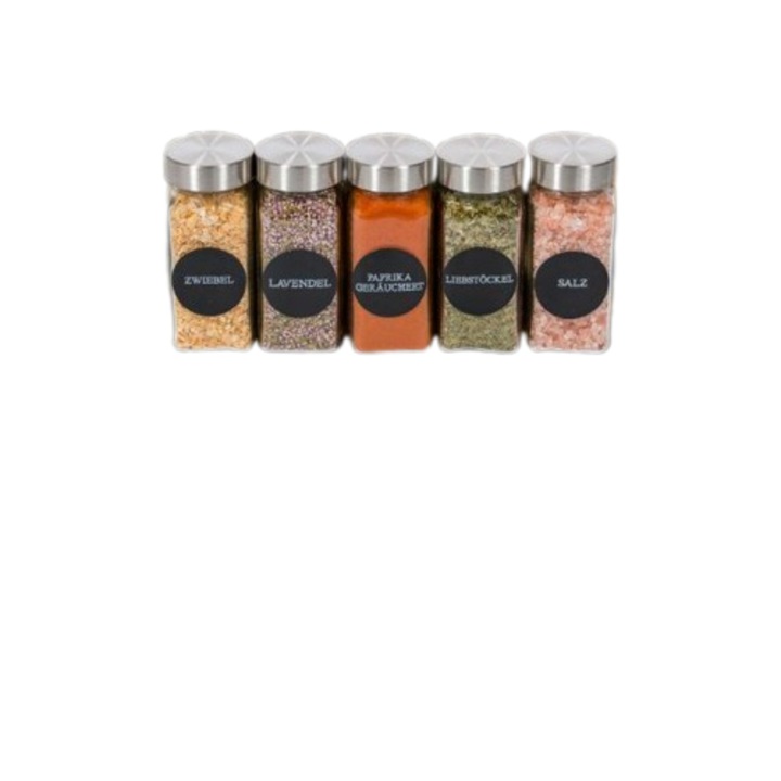 Set de borcane de condimente Deco Haus, 36 de bucati cu capac din otel inoxidabil - Kit cu etichete, palnie, perie de curatare, marker