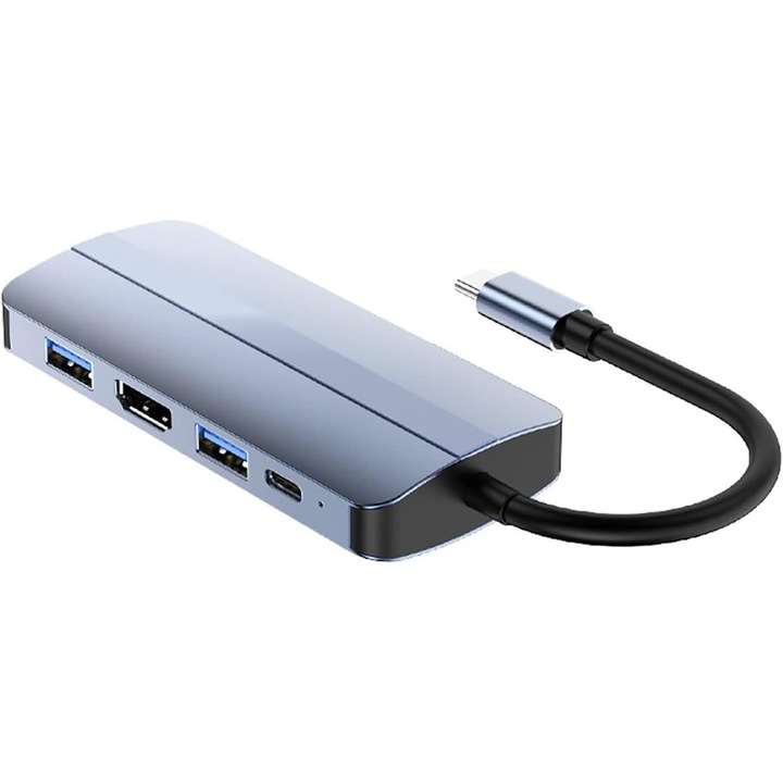 USB-C хъб, Bolongking, 8 в 1, 2 USB 2.0, 1 USB 3.0, PD 87W, TF/SD, разширител на USB портове, RJ45 преносим космически алуминиев ключ с 4K HDMI изход, сребрист