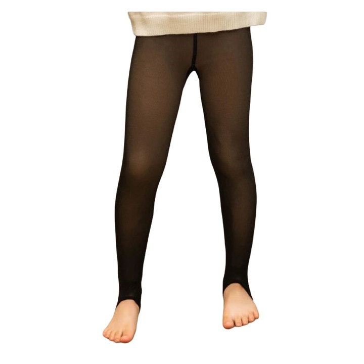 Термо чорапогащник за момиче тип чорапогащник подплатен с полар, изкуствен полупрозрачен, черен цвят The Casius., Черен