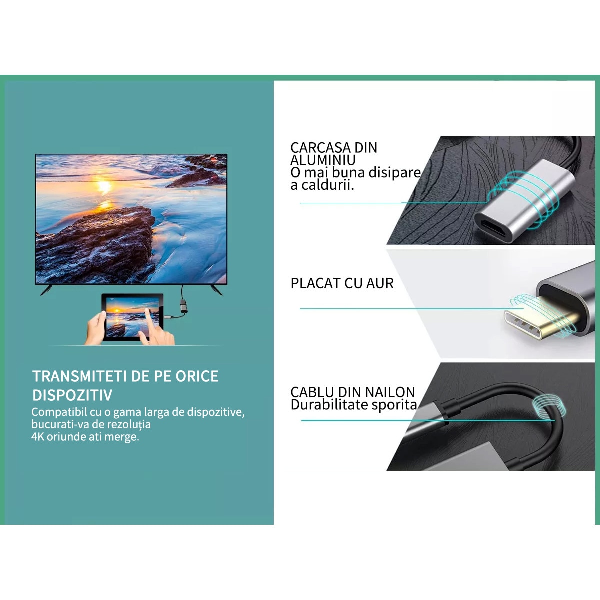 Adaptor, Bolongking, USB-C/HDMI, Adaptor Type-C la adaptor HDMI 4K HDMI ...