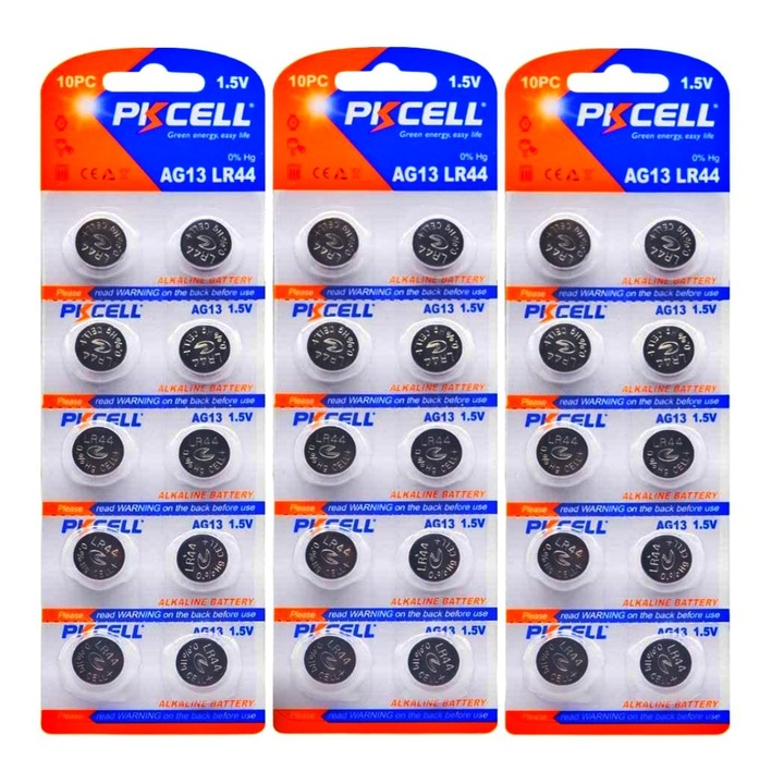 Set 30 Baterii Alkaline LR44, AG13, Pkcell