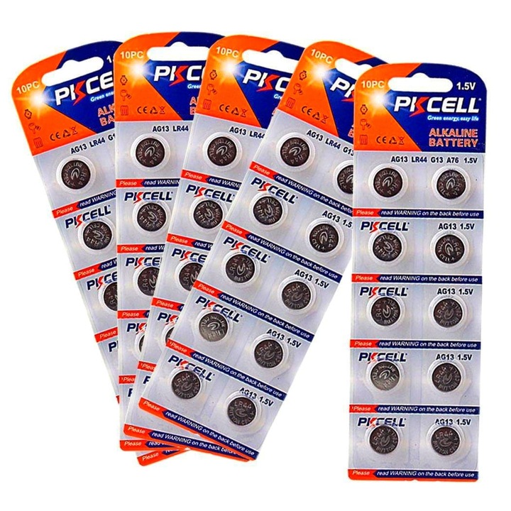 Set 50 Baterii Alkaline LR44, AG13, Pkcell