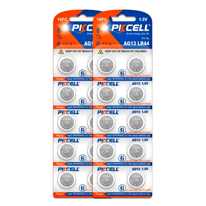 Set 20 Baterii Alkaline LR44, AG13, Pkcell