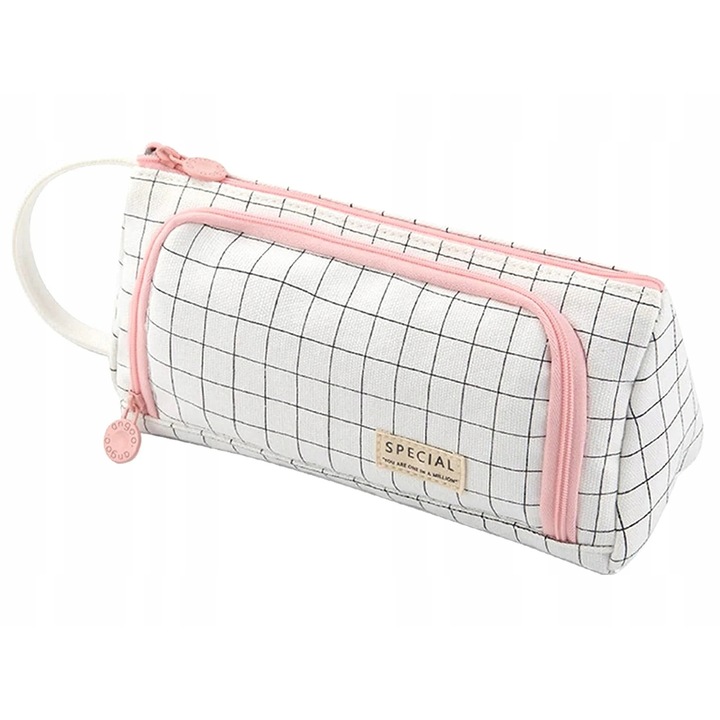 Тръбен моливник, Edibazzar, необорудван, бяло/розово, 21x7x9 см