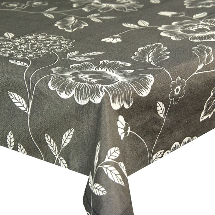 Кухненска покривка с цветя, материал 70% памук - 30% полиестер, дължина x ширина: 180 x 140 см, сив цвят