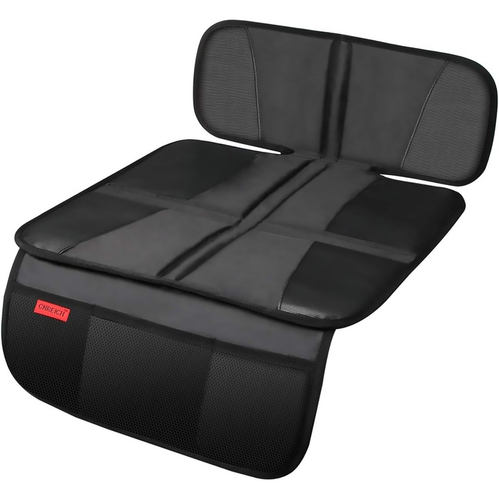 Husa Scaun Auto Elindor® Universala, pentru Protectie Sezut Scaune, Ofera Protectie Pentru Bancheta, Compatibila cu Isofix, Impermeabila, Antialunecare, 3x Buzunare Depozitare cu Plasa, Accesorii Masina Huse Interior, Negru