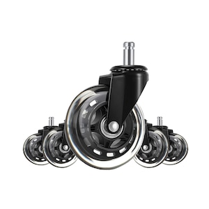 Set 5 roti silicon profesional Arka Chairs, 300 kg, 3 inch transparent, tija 11mm pentru scaun de gaming/birou
