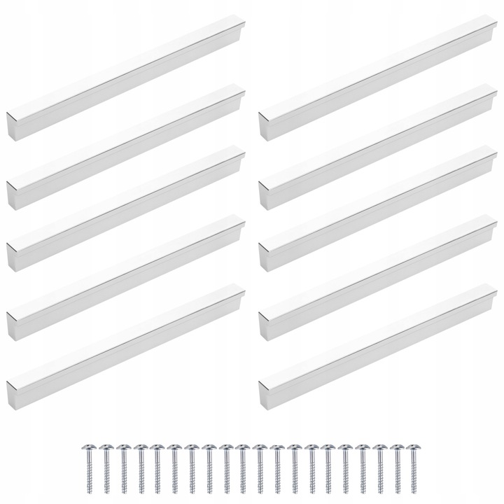 Set 10 Manere Mobila, Meblando, P160, din Plastic, Aplicare Universala, Usor de Montat, 190 mm Lungime, Distanta Gauri 160 mm, Suruburi de Fixare Incluse, Crom