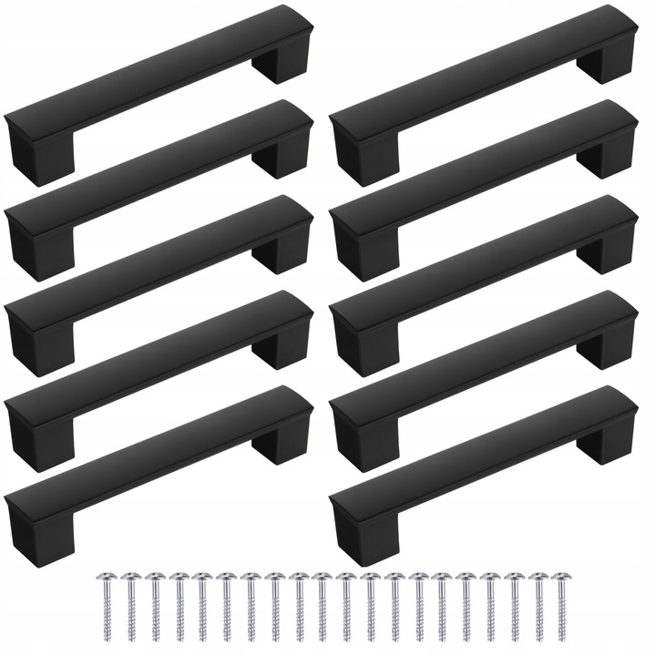 Set 10 Manere Mobila, Meblando, UC, din Plastic, Aplicare Universala, Usor de Montat, 160 mm Lungime, Distanta Gauri 128 mm, Suruburi de Fixare Incluse, Negru mat