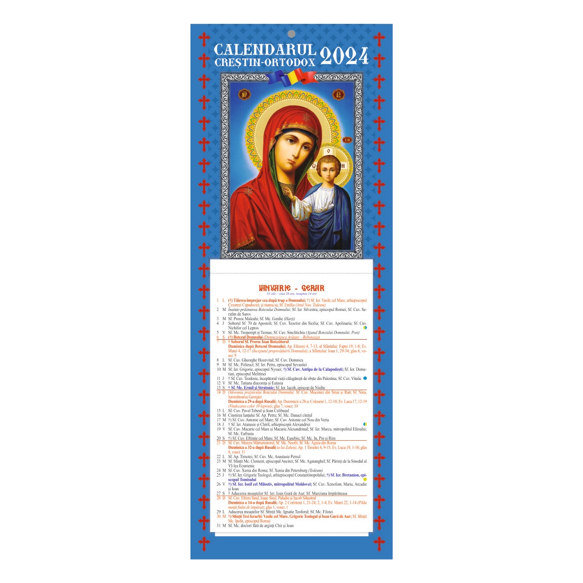 Calendar de perete 2024, Ortodox, Foite, Maica Domnului din Kazan