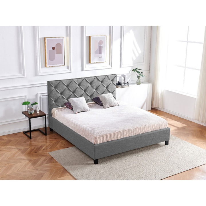 Pat Hypnotic 180x200 cm Tapitat Catifea Gri Somiera Inclusa