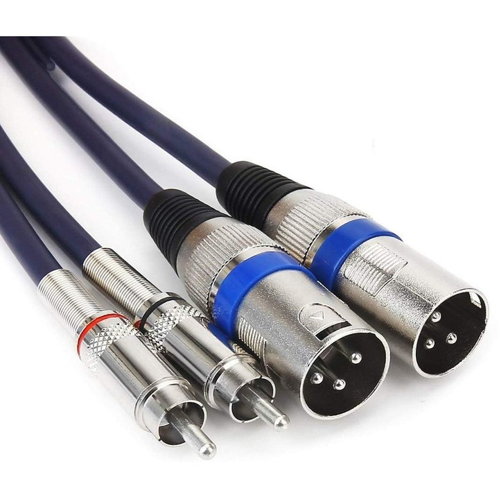 Cablu audio, Aisdelu®, dublu RCA tata la XLR tata, 3 pini, lungime 1.5m, Negru