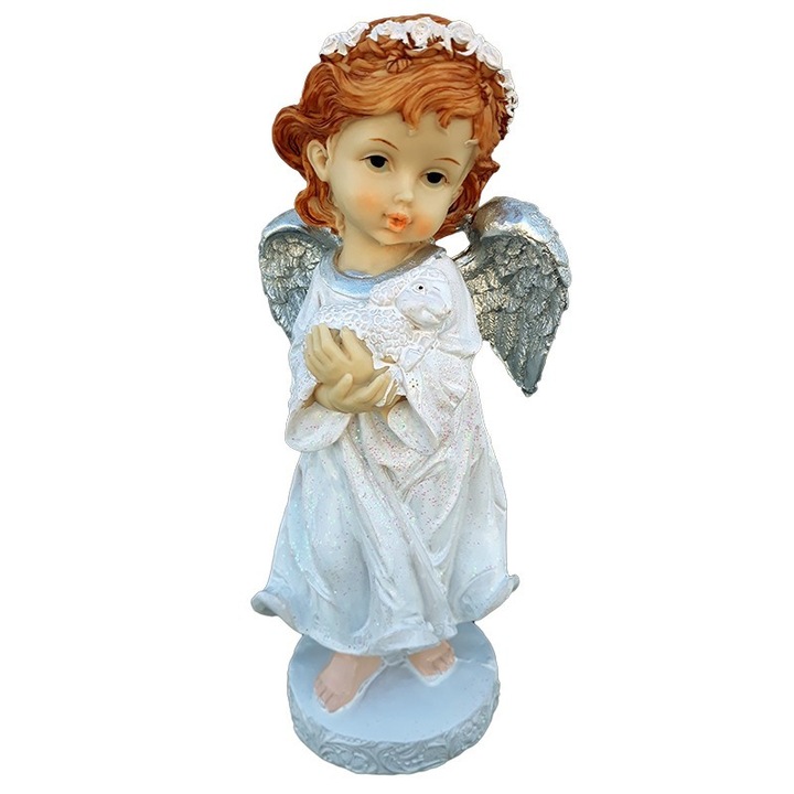 Gyanta angyal szárnyakkal, 13x27cm, Ezüst-fehér, M2