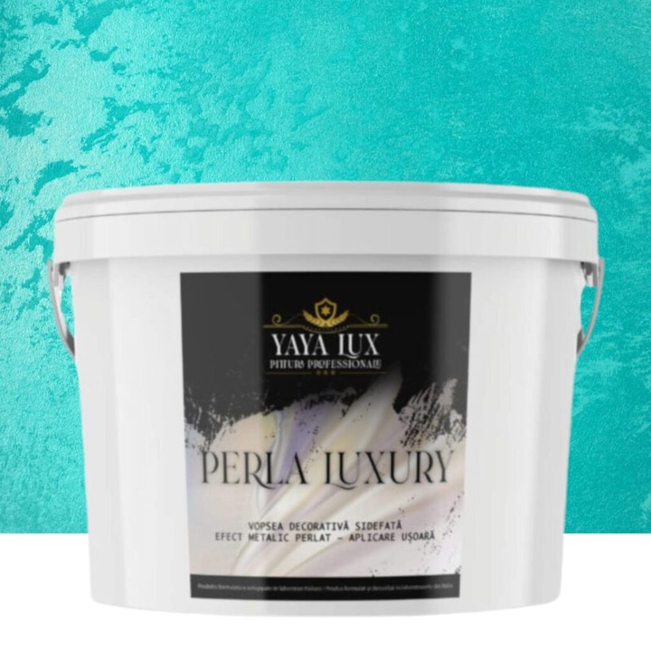 Vopsea decorativa de Lux, Perla Luxury cu Fulgi Perlati, Turcoaz Deschis, 2.5 L